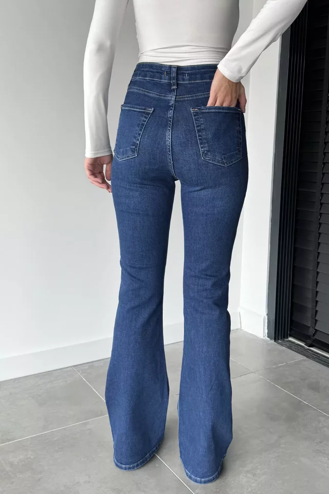 Kadın Yüksek Bel İspanyol Paça Jean Kot Pantolon