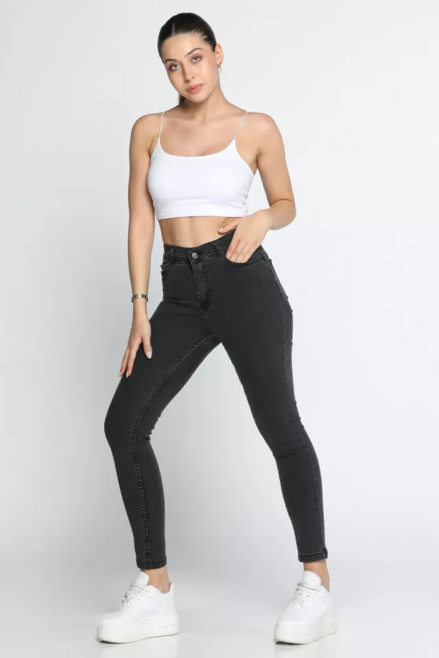Kadın Yüksek Bel Likralı Jeans Pantolon Antrasit
