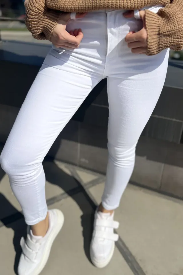 Kadın Dar Paça Jeans Pantolon Beyaz