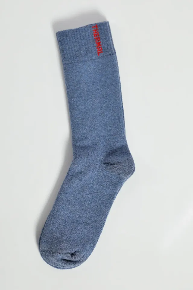 Kalın Kışlık Düz Renk Erkek Termal Çorap İndigo