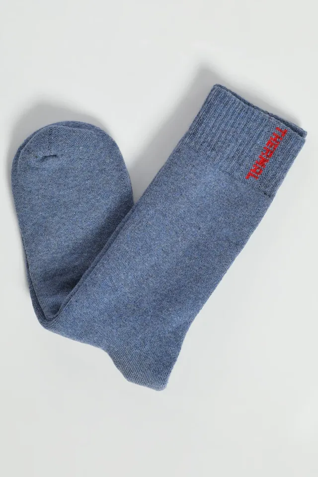 Kalın Kışlık Düz Renk Erkek Termal Çorap İndigo