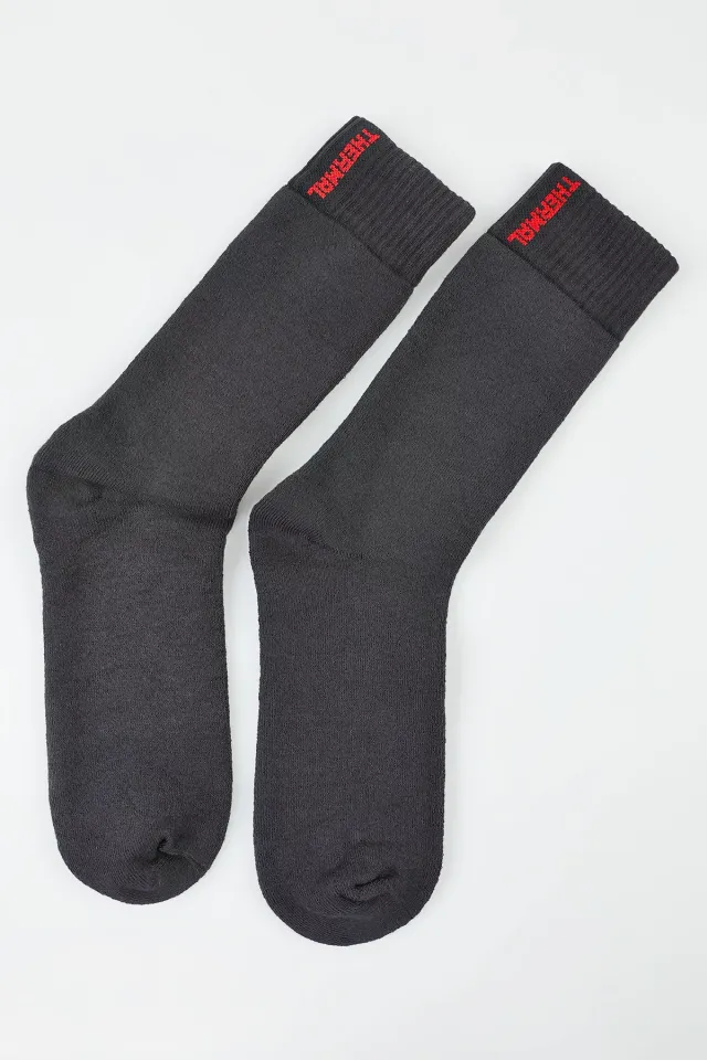 Kalın Kışlık Düz Renk Erkek Termal Çorap K.antrasit