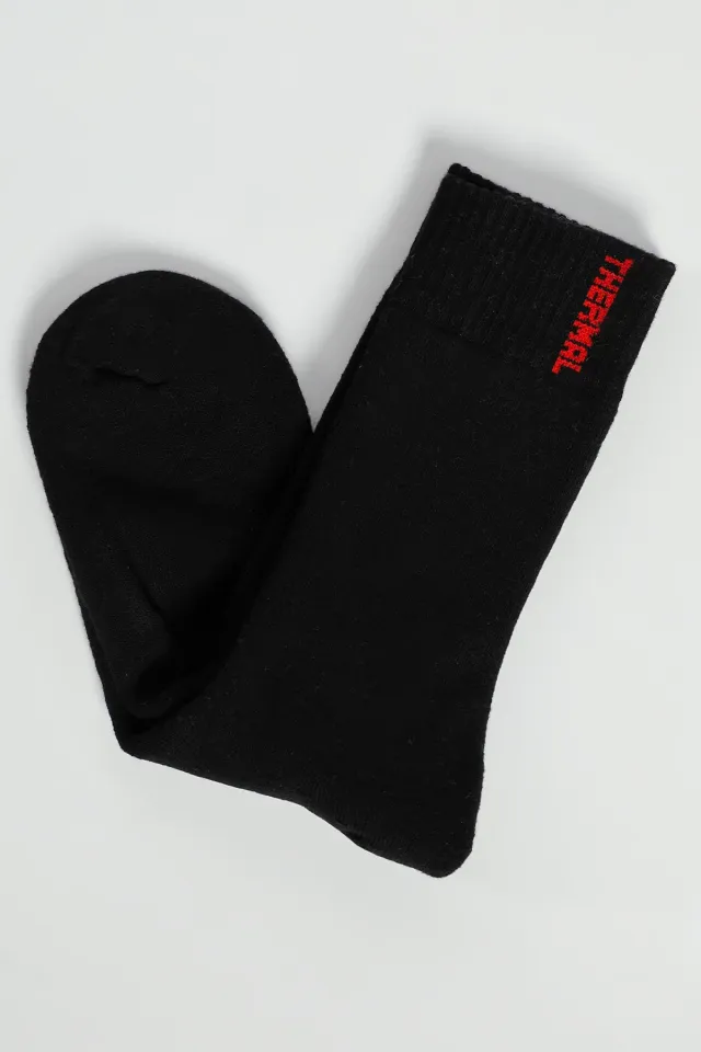 Kalın Kışlık Düz Renk Erkek Termal Çorap Siyah
