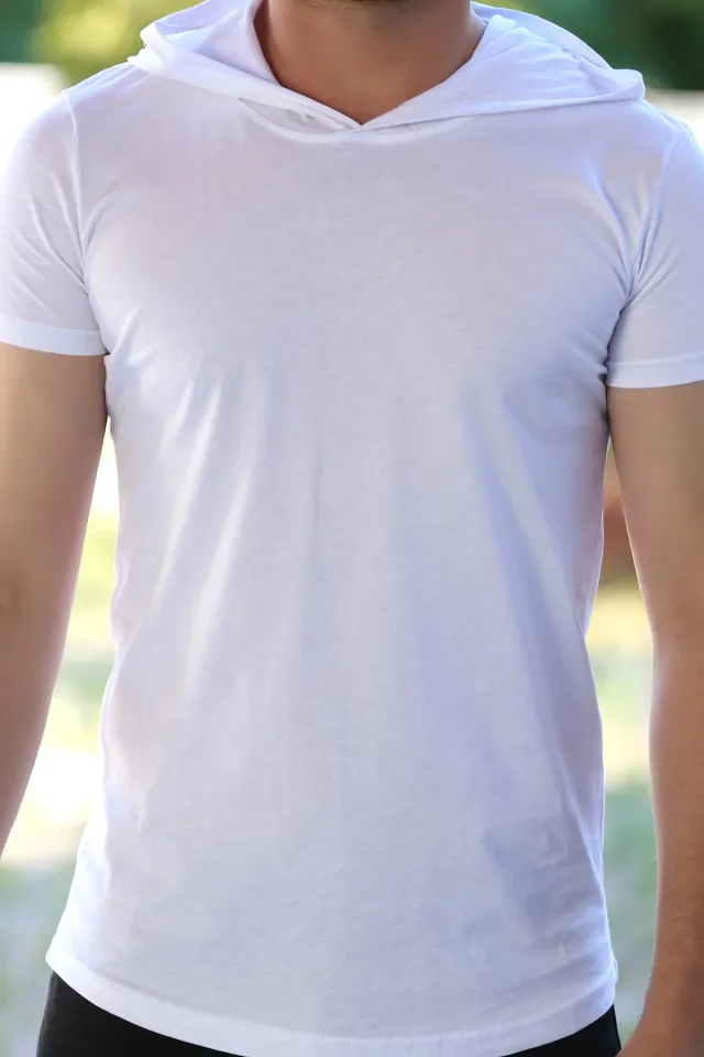 Kapüşonlu Erkek T-shirt Beyaz