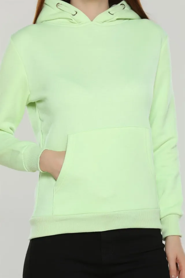 Kapüşonlu Iç Şardonlu Sweatshirt Fıstık Yeşili