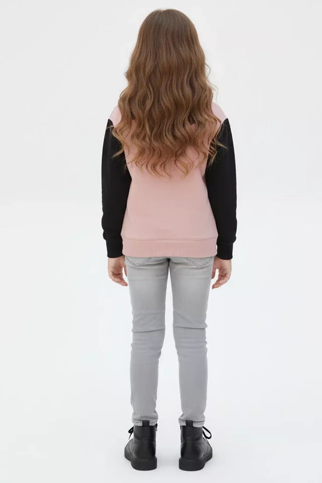Kapüşonlu Kanguru Cepli Üç İplik Şardonlu Kız Çocuk Sweatshirt