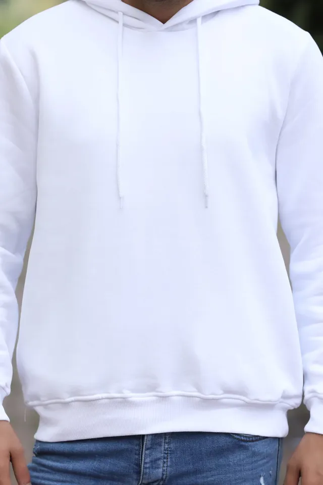 Kapüşonlu Oversize Erkek Sweatshirt Beyaz