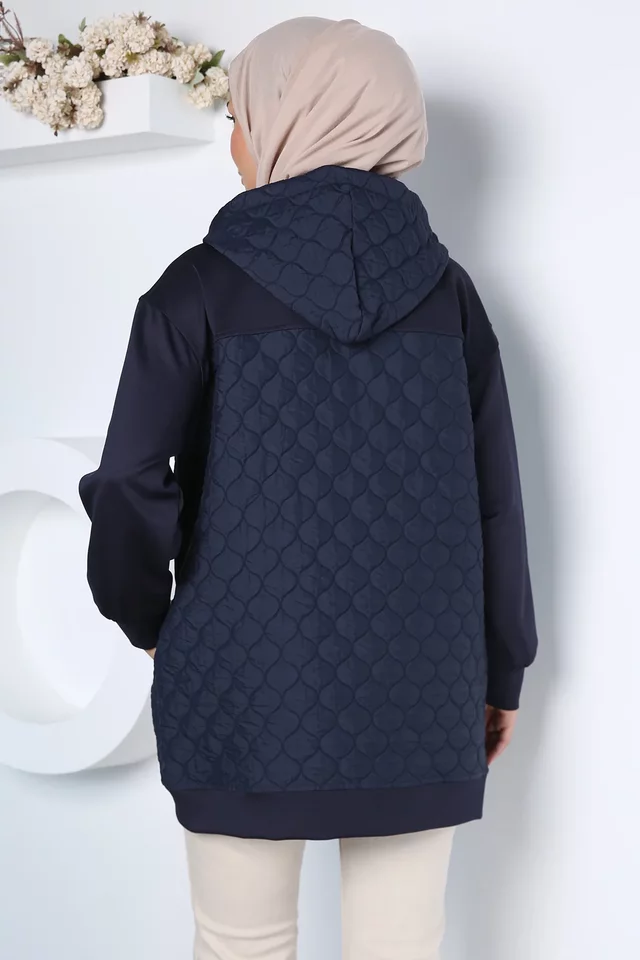 Kapüşonlu Şık Desenli Tesettür Sweat Ceket