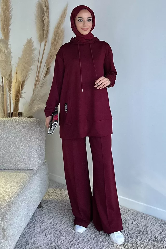 Kapüşonlu Tunik Pantolon Tesettür İkili Takım - 1