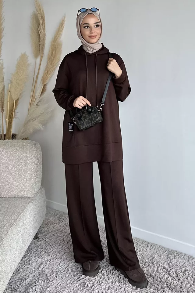 Kapüşonlu Tunik Pantolon Tesettür İkili Takım - 1