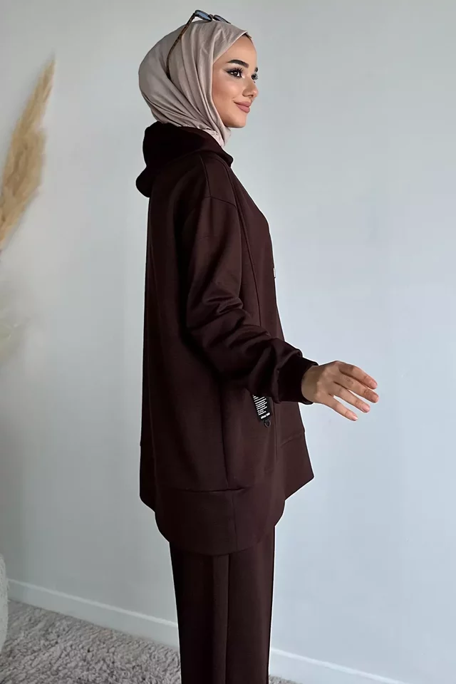 Kapüşonlu Tunik Pantolon Tesettür İkili Takım