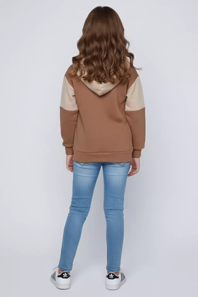 Kelebek Baskılı Üç İplik Şardonlu Kapüşonlu Kız Çocuk Sweatshirt - 2