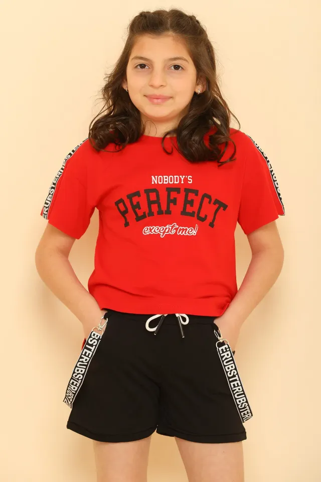 Kız Çocuk Likralı T-shirt Şort İkili Takım Kırmızı