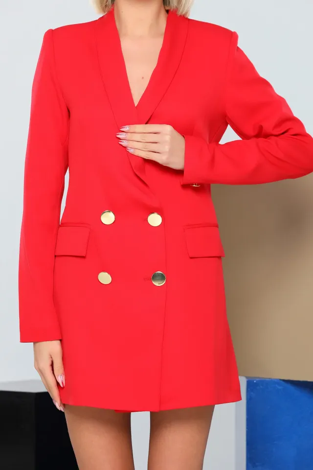 Kruvaze Yaka İç Astarlı Blazer Kadın Ceket Kırmızı