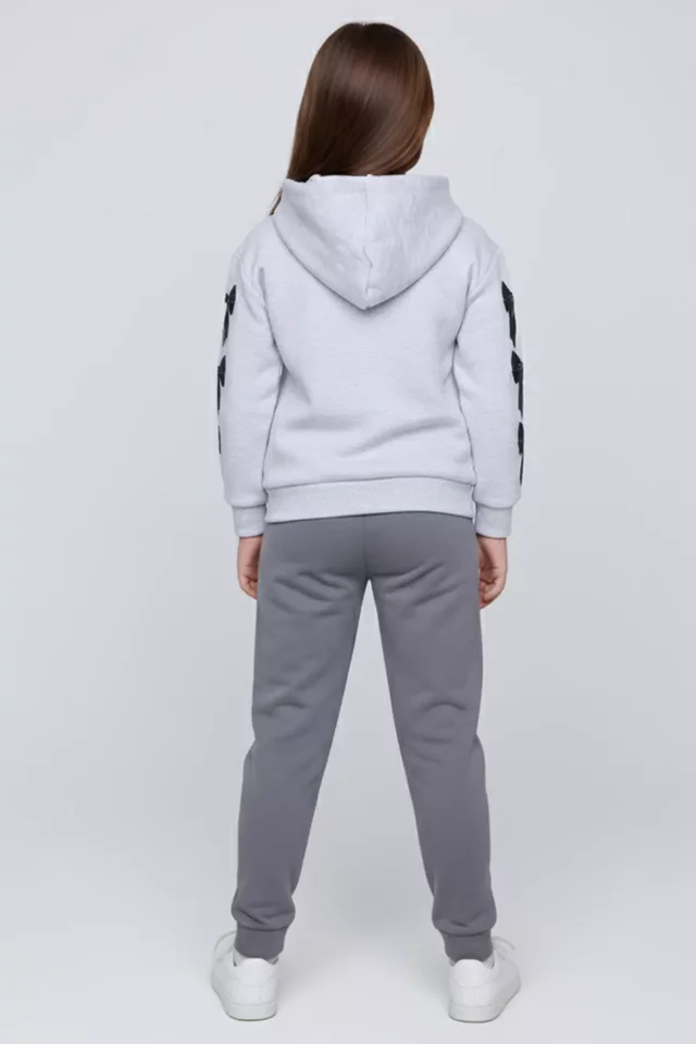 Kız Çocuk Baskılı Kapüşonlu Üç İplik Şardonlu Sweatshirt - 2