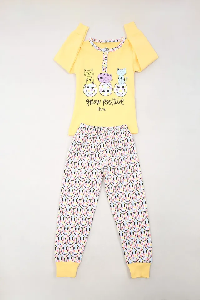 Kız Çocuk Baskılı Pijama Takımı Sarı