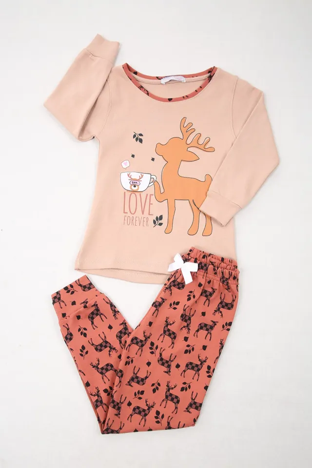 Kız Çocuk Baskılı Pijama Takımı Bisküvi