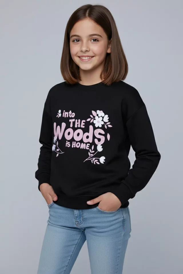 Kız Çocuk Baskılı Üç İplik Şardonlu Sweatshirt - 1