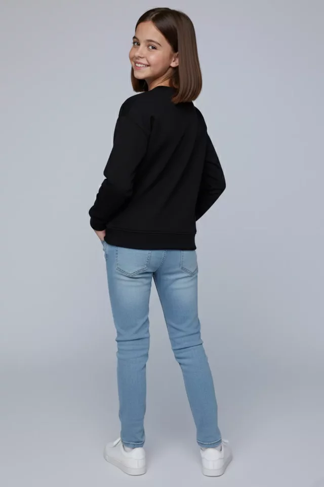 Kız Çocuk Baskılı Üç İplik Şardonlu Sweatshirt - 2