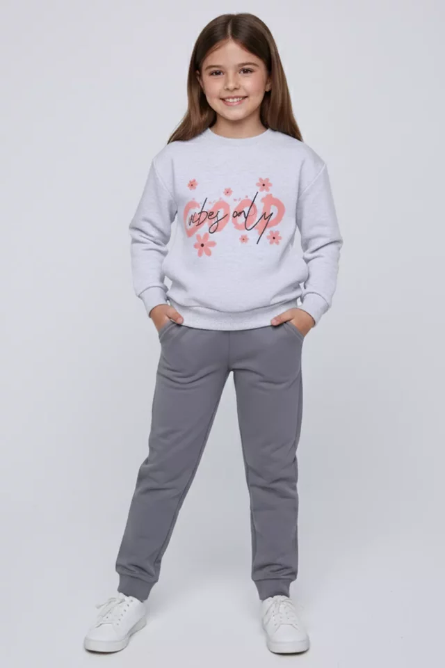 Kız Çocuk Baskılı Üç İplik Şardonlu Sweatshirt - 1