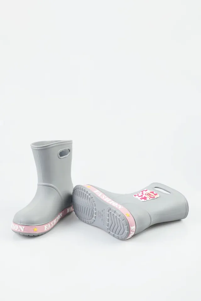 Kız Çocuk Çorap Kombinli Yağmur Çizmesi Gri