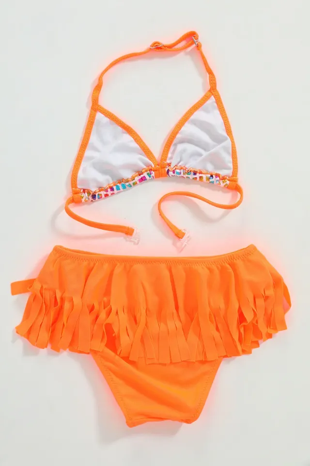 Kız Çocuk Desenli Etekli Bikini Takım Orange