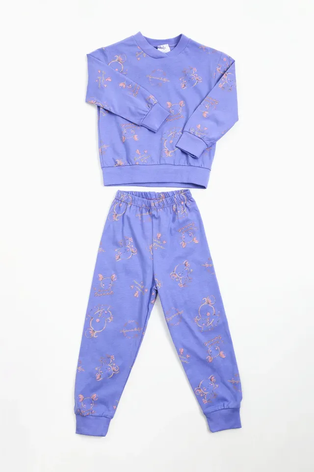 Kız Çocuk Desenli Pijama Takımı Mor