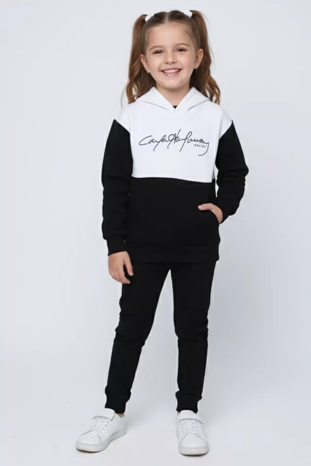 Kız Çocuk Kapüşonlu Kanguru Cepli Üç İplik Şardonlu Sweatshirt - 1