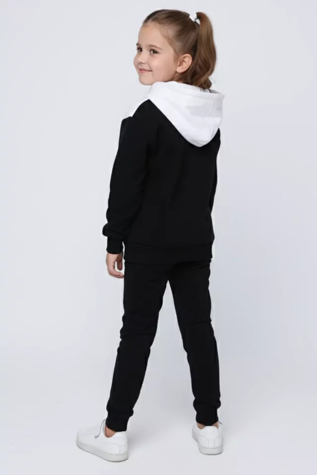 Kız Çocuk Kapüşonlu Kanguru Cepli Üç İplik Şardonlu Sweatshirt - 2