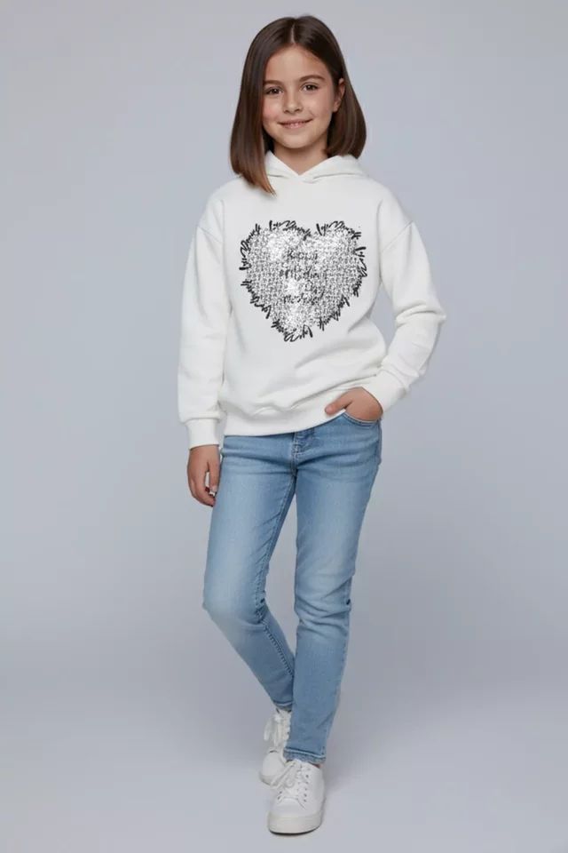 Kız Çocuk Kapüşonlu Pul İşlemeli Sweatshirt - 1