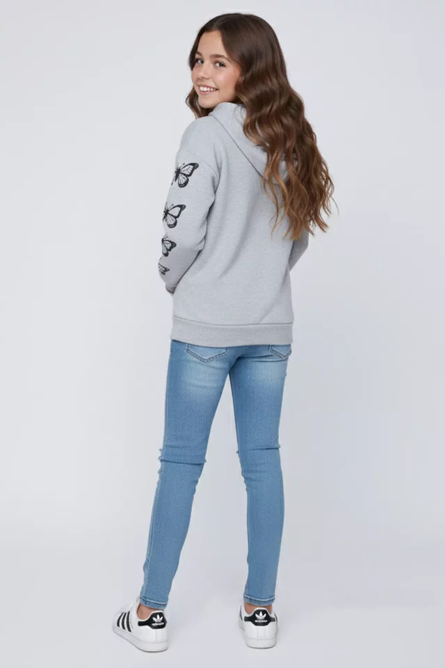 Kız Çocuk Kapüşonlu Üç İplik Şardonlu Sweatshirt - 2