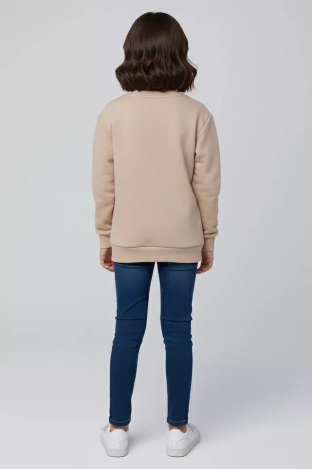Kız Çocuk Kurdele Baskılı Üç İplik Şardonlu Sweatshirt