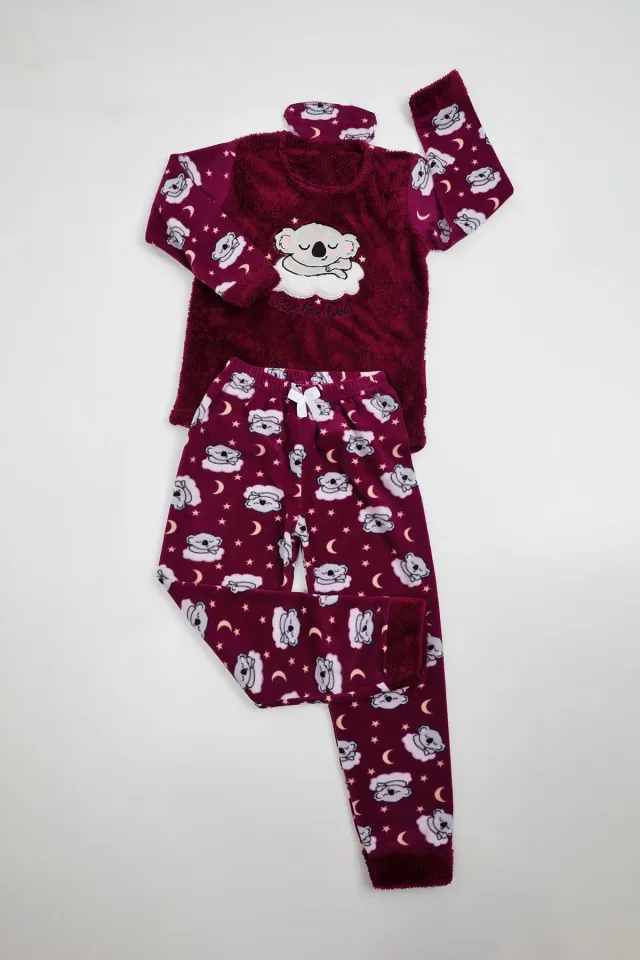 Kız Çocuk Polar Pijama Takımı Mürdüm