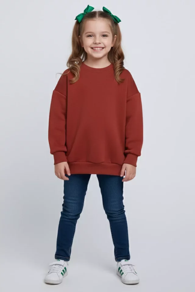 Kız Çocuk Üç İplik Şardonlu Arka Baskılı Sweatshirt - 1