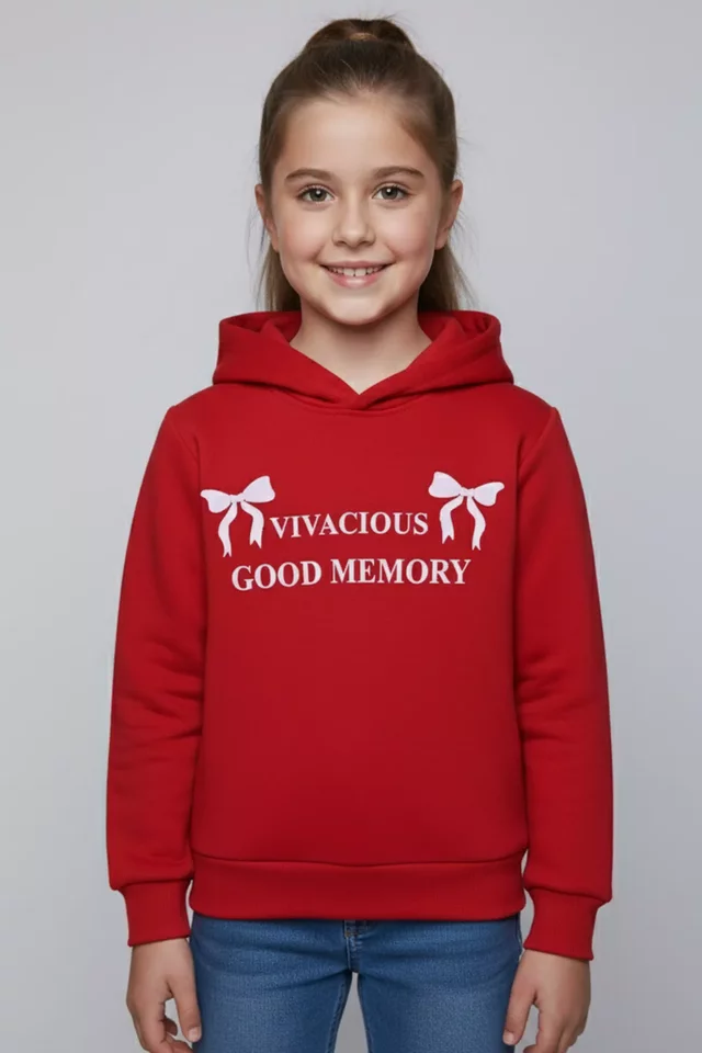 Kız Çocuk Üç İplik Şardonlu Kapüşonlu Baskılı Sweatshirt - 1
