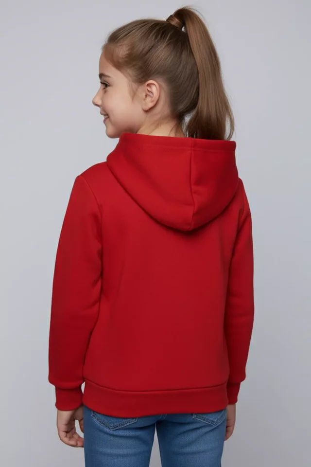 Kız Çocuk Üç İplik Şardonlu Kapüşonlu Baskılı Sweatshirt - 2