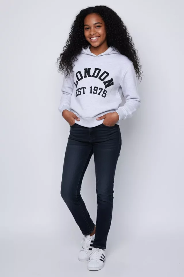 Kız Çocuk Üç İplik Şardonlu Kapüşonlu Sweatshirt - 1
