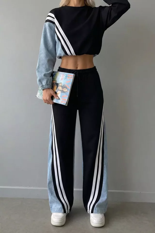 Kot Garnili Sweat Pantolon İkili Takım - 1