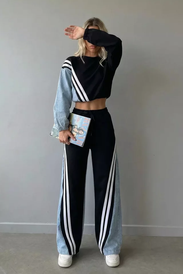 Kot Garnili Sweat Pantolon İkili Takım