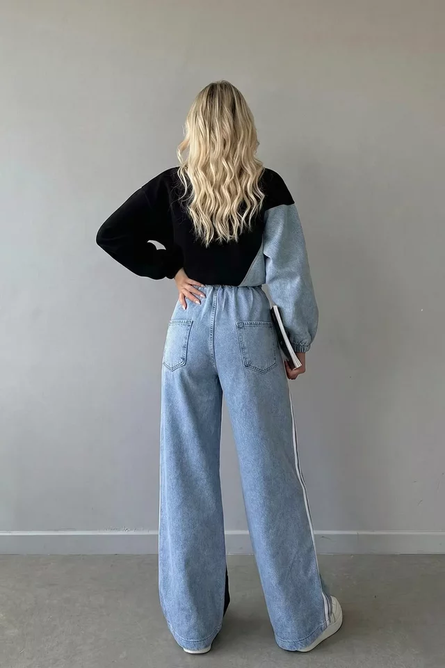Kot Garnili Sweat Pantolon İkili Takım