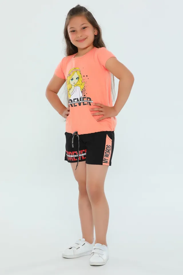 Kız Çocuk Likralı T-shirt Şort İkili Takım Koyusomon