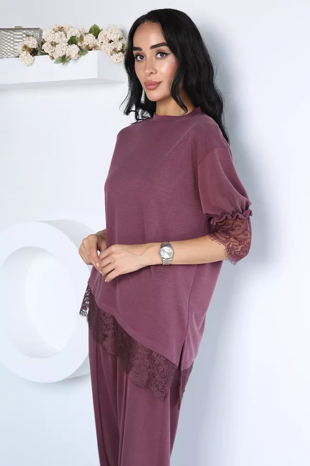 Dantel Detaylı Bluz Pantolon Kubra Modal İkili Takım - 2