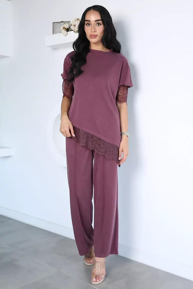 Dantel Detaylı Bluz Pantolon Kubra Modal İkili Takım
