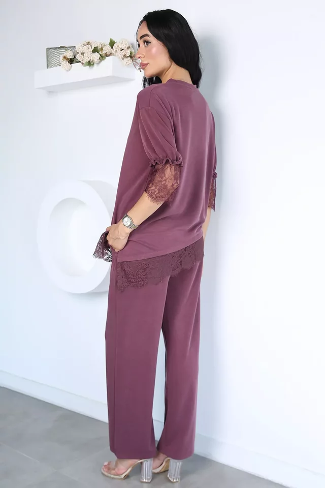 Dantel Detaylı Bluz Pantolon Kubra Modal İkili Takım