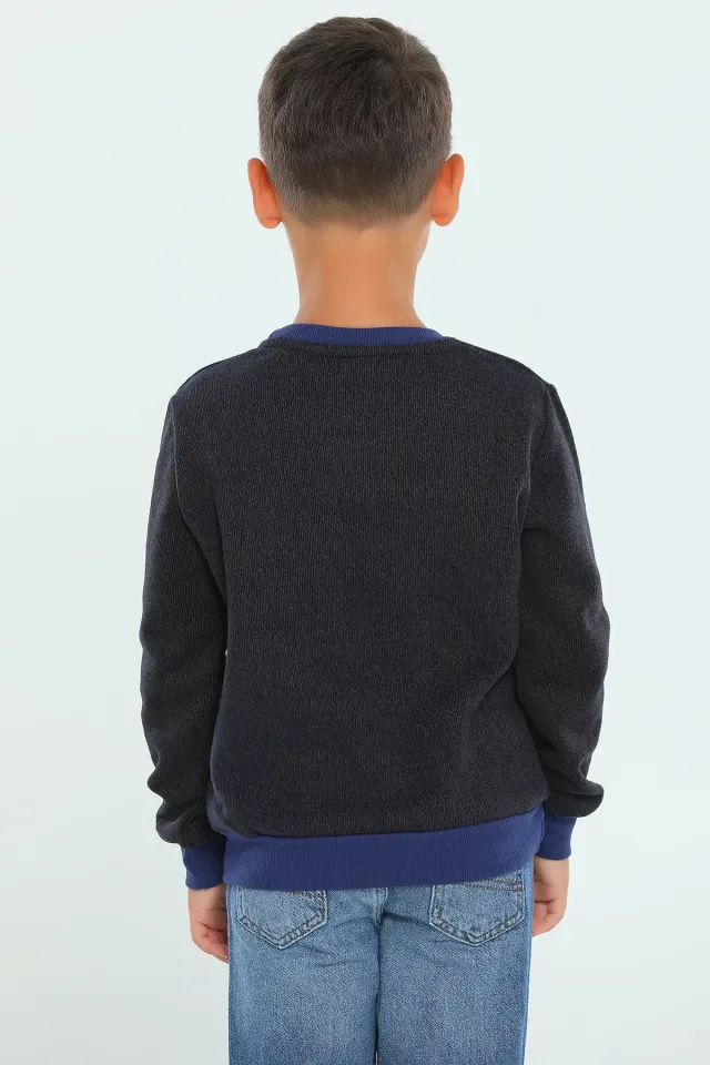 Erkek Çocuk Likralı Ön Cepli Sweatshirt Lacivertcamel