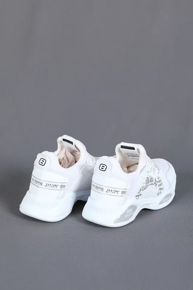Lastik Bağcıklı Çocuk Spor Ayakkabı Beyaz