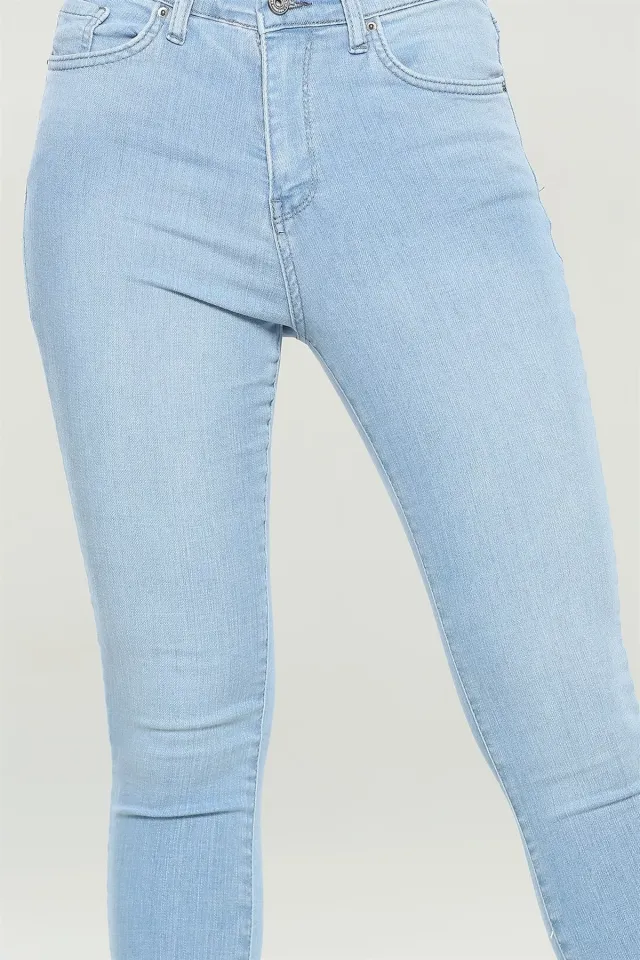 Likralı Enzim Jeans Pantolon Açıkmavi
