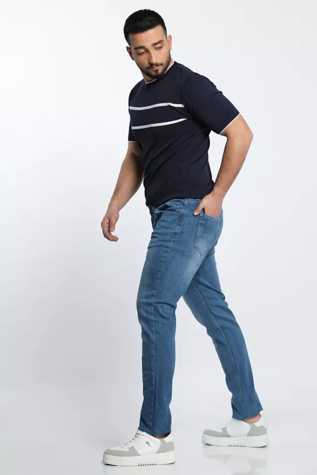 Likralı Erkek Jean Kot Pantolon Mavi Tint