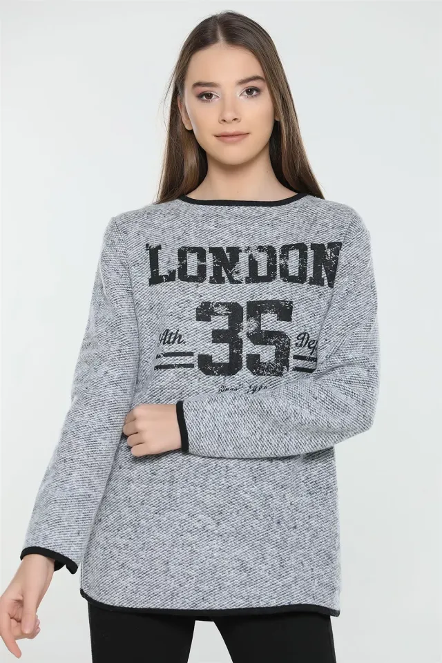 London Baskılı Sweatshirt Gri