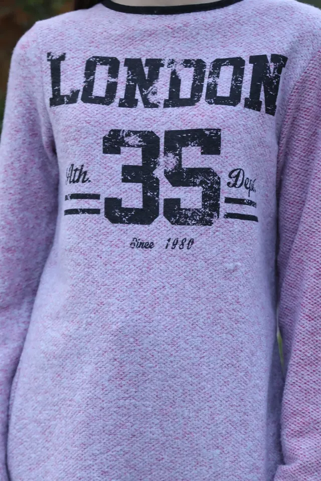 London Baskılı Sweatshirt Fuşya